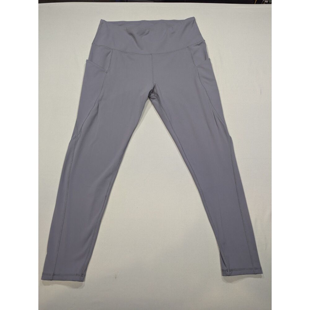Womens 2XL Gray High Waisted Leggings Side Pockets Yoga Workout Athletic